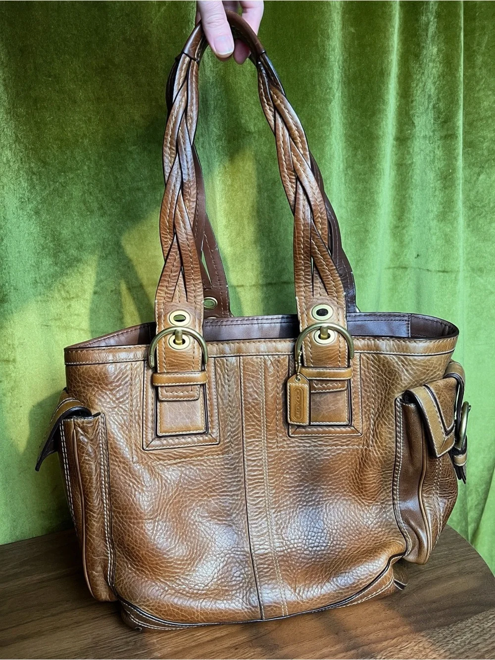 Vintage •COACH• Soho Braided Large Leather Tobacco Tote Y2K 2006 Style-10049